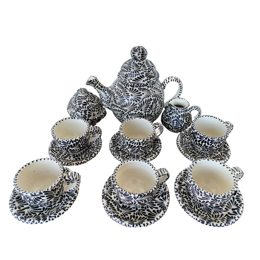 Vajilla "Plumeado blanco y negro" | Talavera 100% original