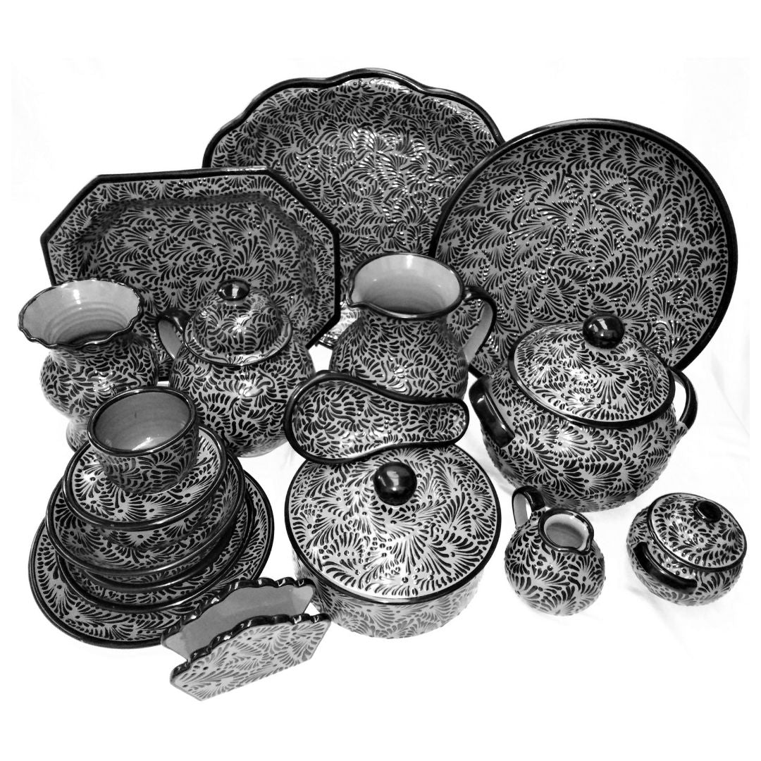 Vajilla " Plumeado negro" | Talavera 100% original